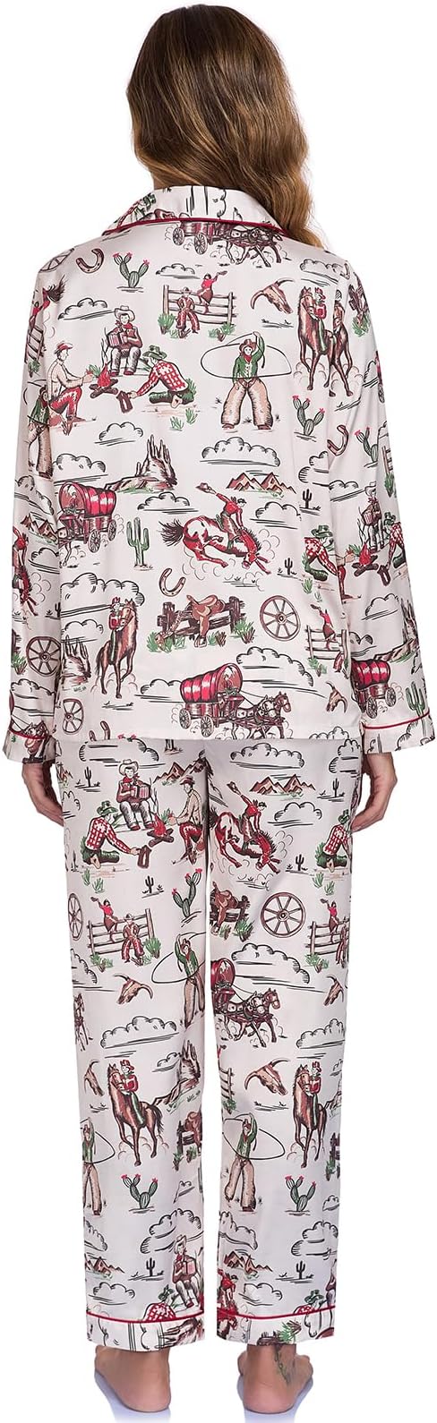 Women's Button Down Lapel Shirt With Pocket Matching Two Piece Loungewear Pajama Set