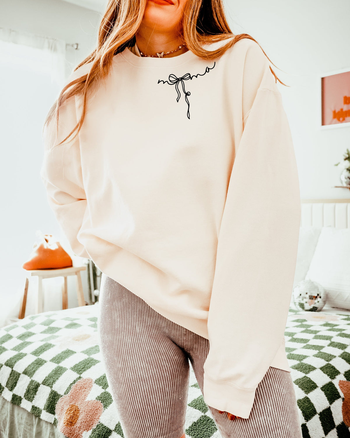 Mama Ribbon Around Neck Garment Dyed Comfort Colors Sweatshirt