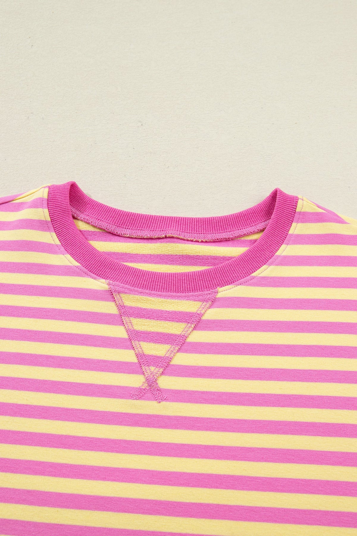Rose Stripe Drop Shoulder Boxy Casual Terry Short Set