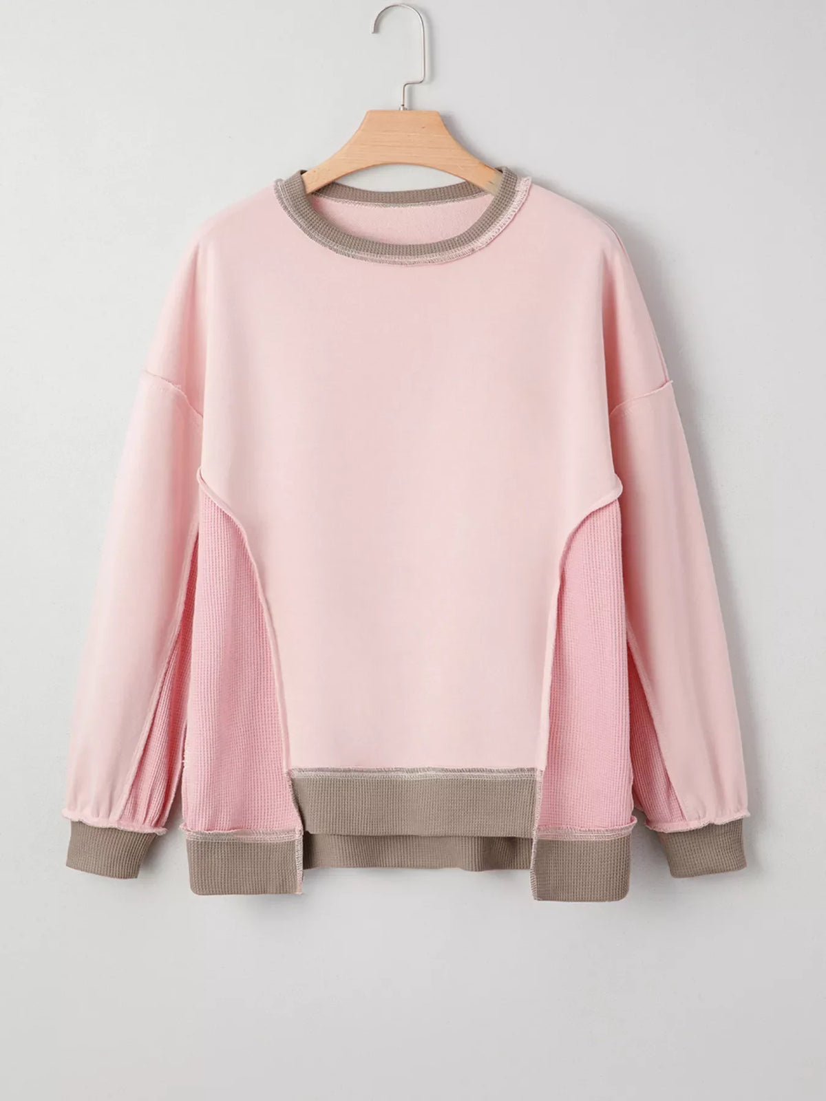 Color Block Mix Texture Waffle Patchwork Oversize Sweatshirt