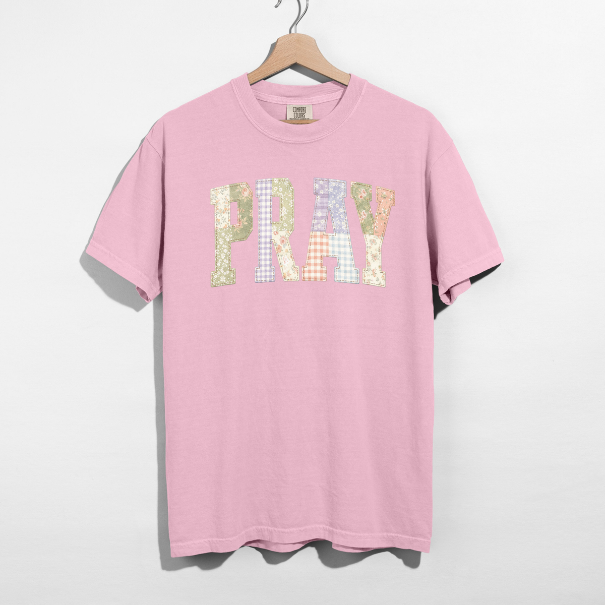 PRAY Faux Patchwork Graphic Tee