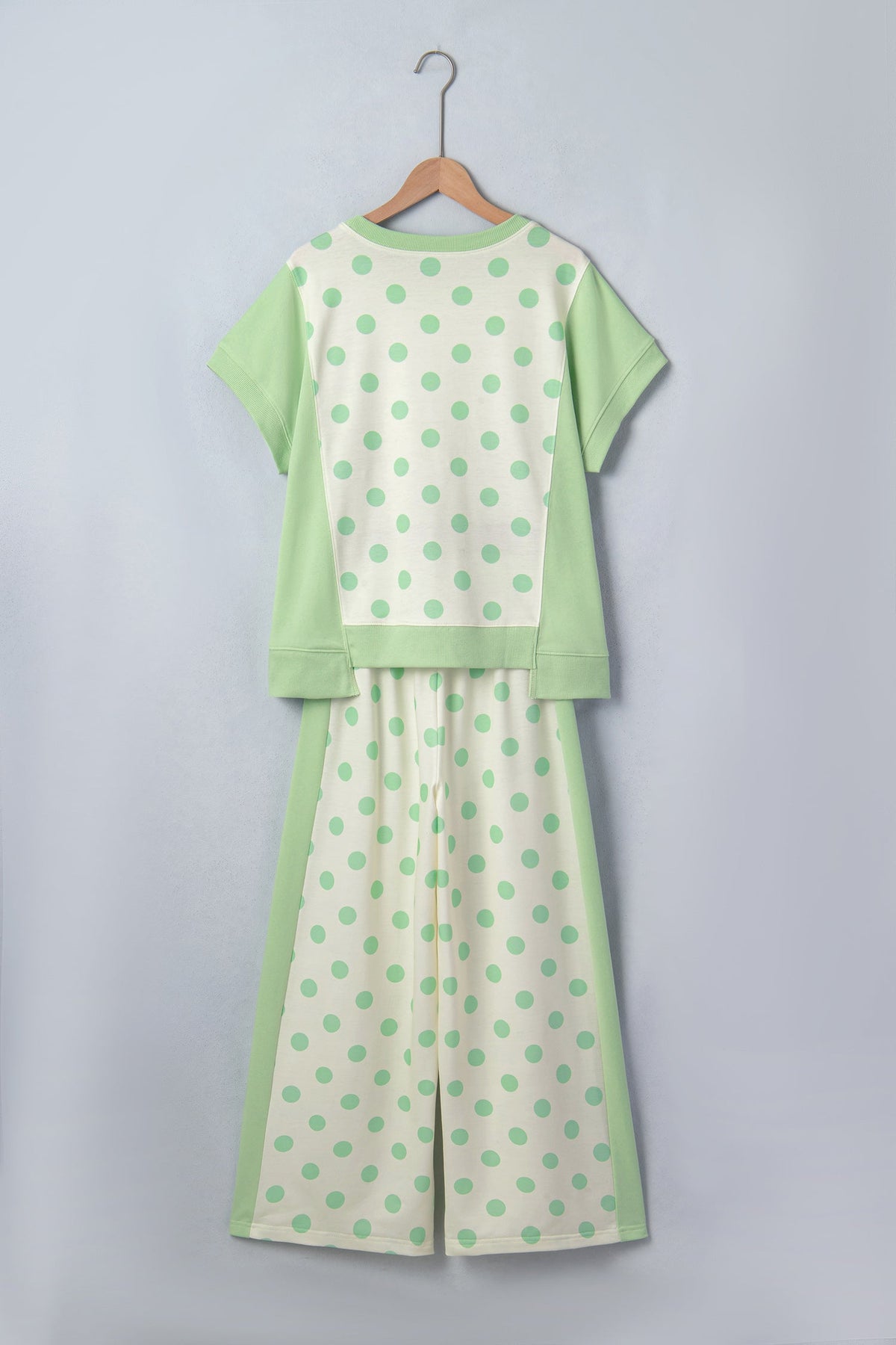 Polka Dot Patchwork Top & Wide Leg Pants Set