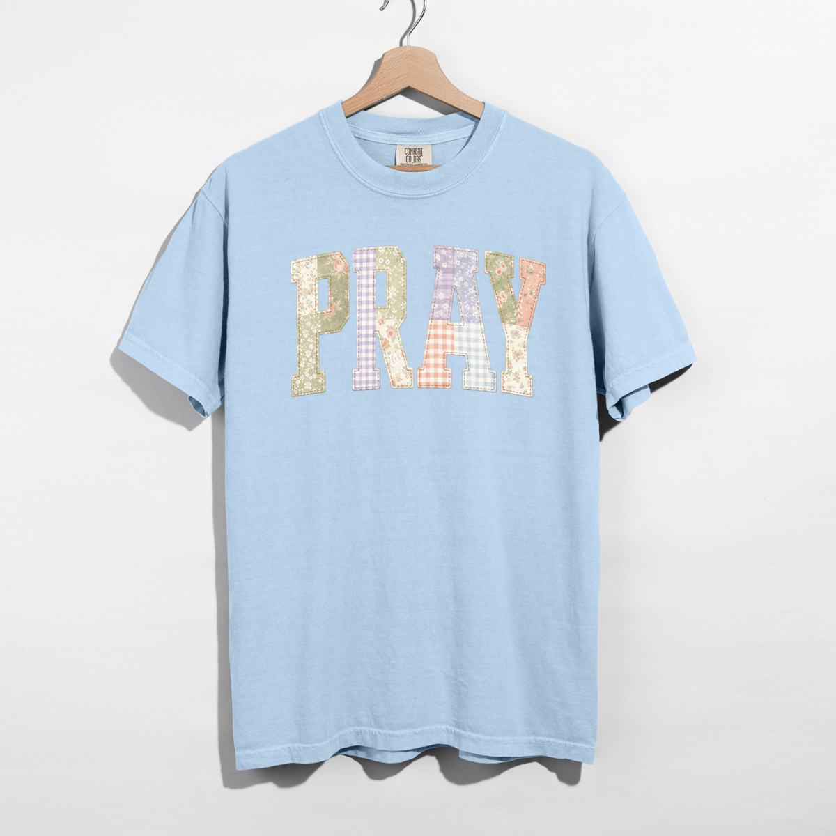 PRAY Faux Patchwork Graphic Tee