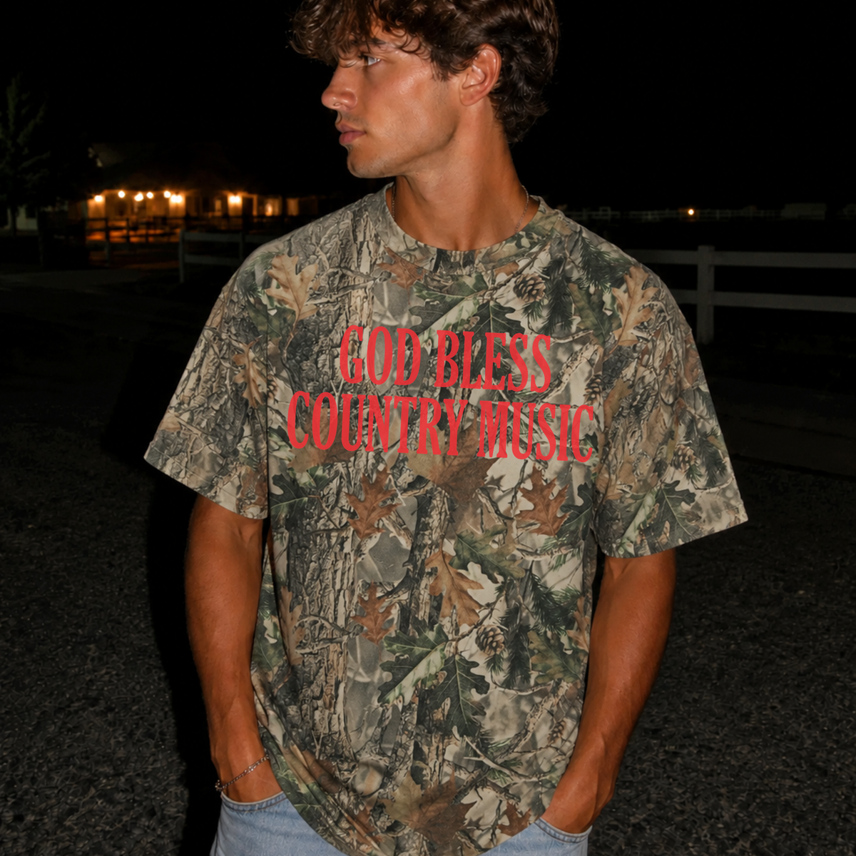 Pre- Order August 31st God Bless Country Music Vintage Wood Camo Oversized Boxy Tee